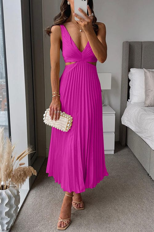 Elegant Pleated Satin Midi Dress - Lunelle