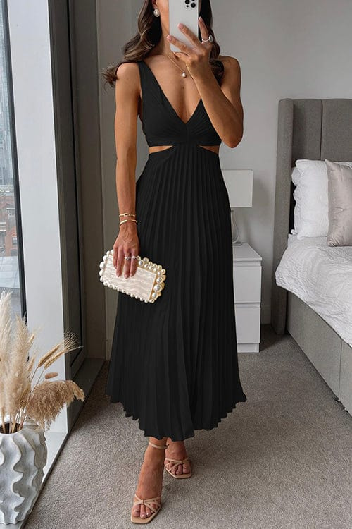 Elegant Pleated Satin Midi Dress - Lunelle