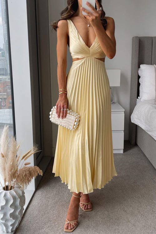 Elegant Pleated Satin Midi Dress - Lunelle