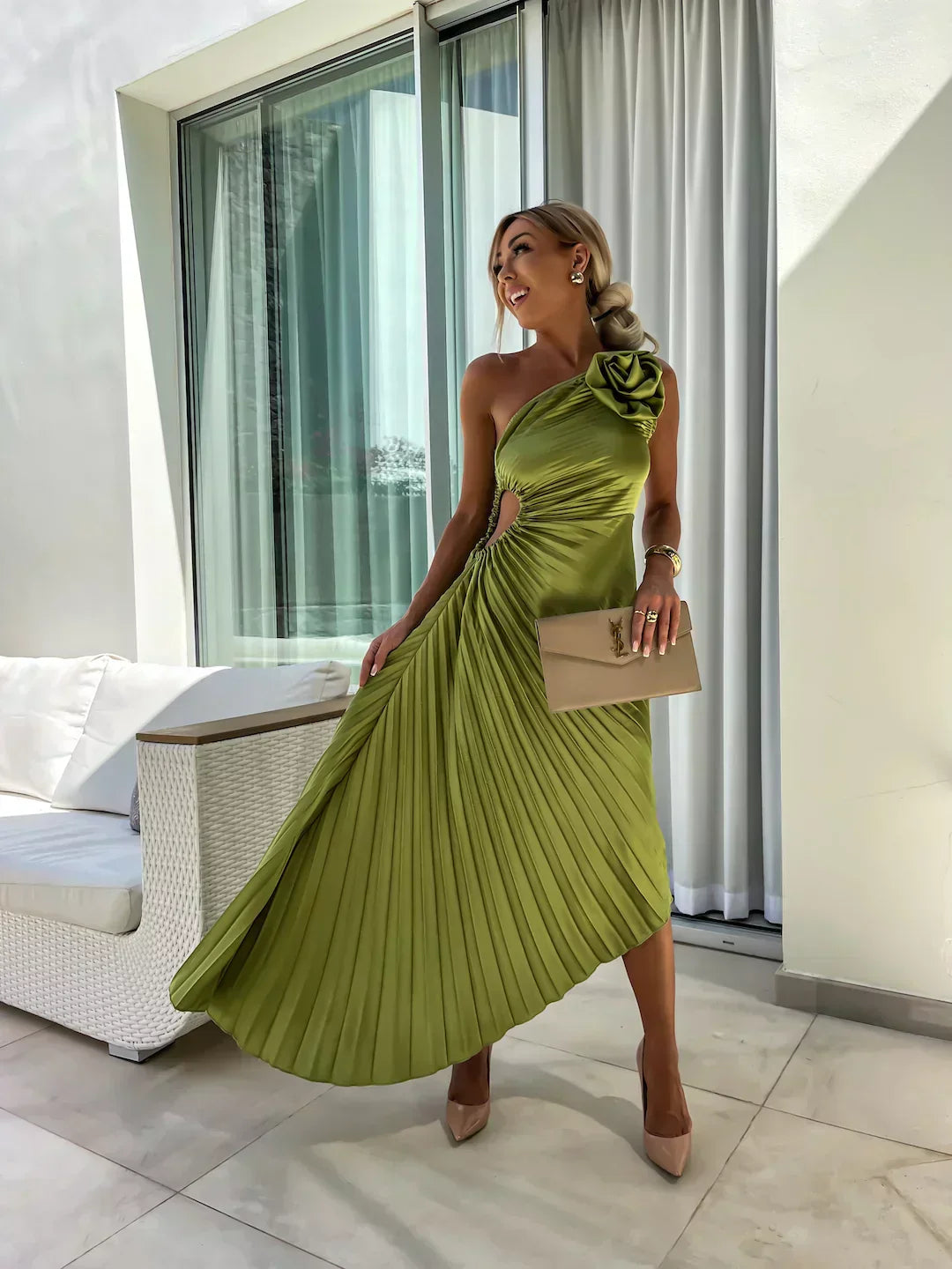 Mabel Women's Maxi Dress | Pleated One-Shoulder Elegance 1