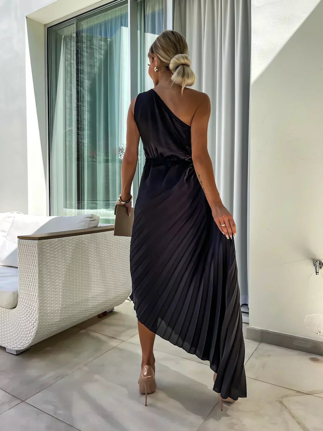 Mabel Women's Maxi Dress | Pleated One-Shoulder Elegance 6