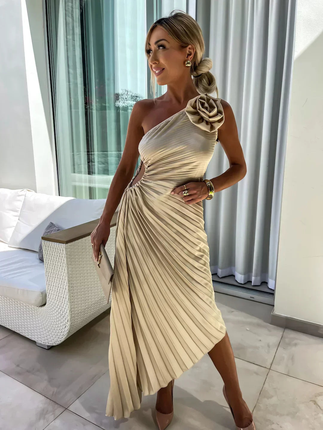 Mabel Women's Maxi Dress | Pleated One-Shoulder Elegance 9