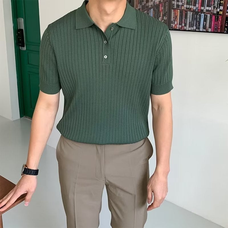 Ribbed Knit Polo – Marenzo