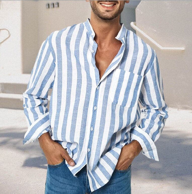 Max Men's Long Sleeve Shirt | Cotton Blend, Striped Design 0