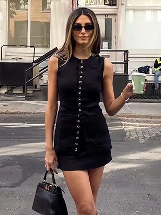 Button-front sleeveless mini dress – Melvara
