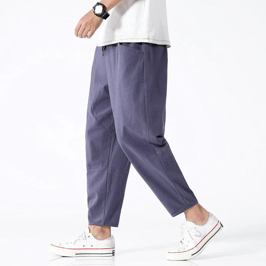 Men's Cropped Pants Cotton-Linen Blend, Breathable - Gerald
