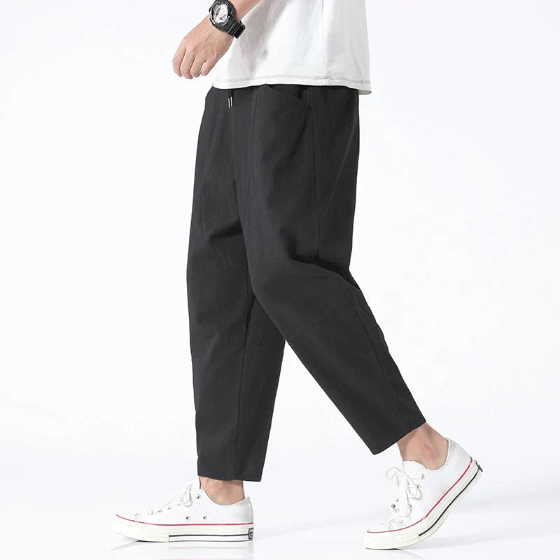 Men's Cropped Pants Cotton-Linen Blend, Breathable - Gerald
