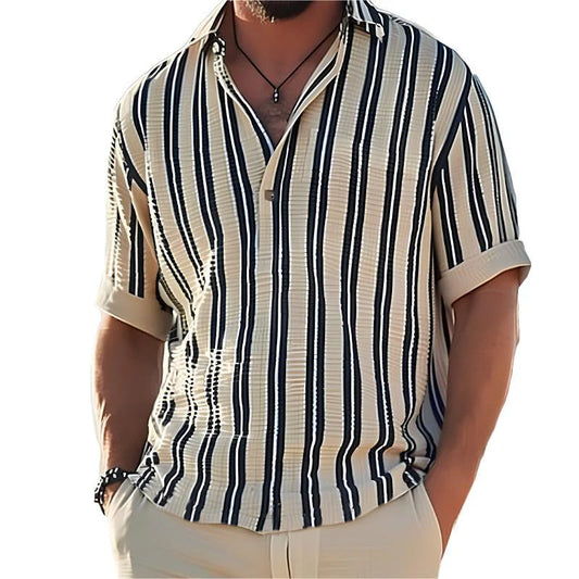 Miko Men's Short Sleeve Shirt | Striped Cotton V-Neck 0