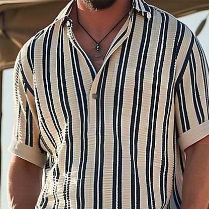 Miko Men's Short Sleeve Shirt | Striped Cotton V-Neck 2