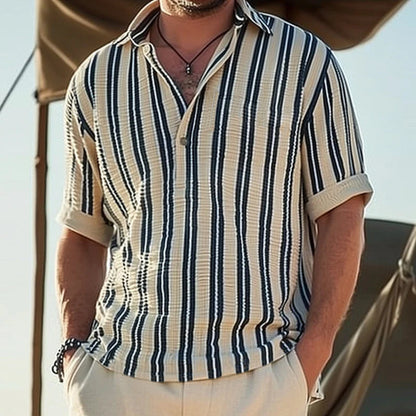 Miko Men's Short Sleeve Shirt | Striped Cotton V-Neck 3