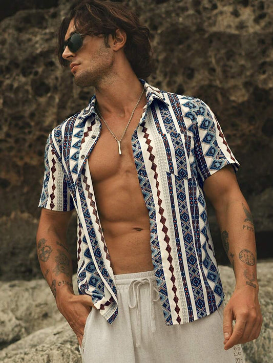 Geometric Print Cuban Shirt – Orvado