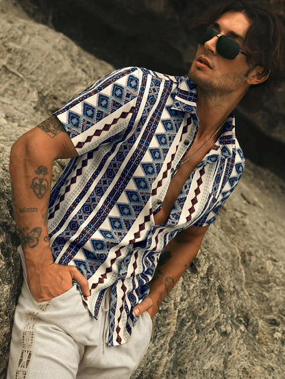 Geometric Print Cuban Shirt – Orvado