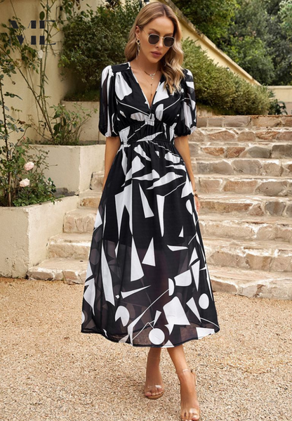 Roxy Women's Midi Dress | Floral Print, Puff Sleeves 10