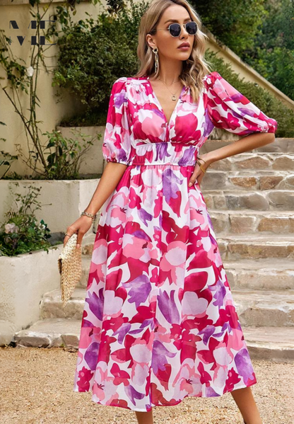Roxy Women's Midi Dress | Floral Print, Puff Sleeves 11
