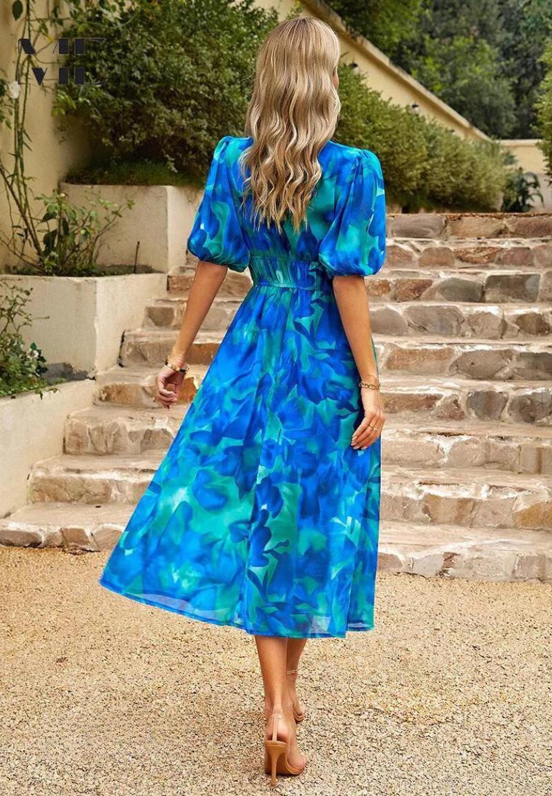 Roxy Women's Midi Dress | Floral Print, Puff Sleeves 6