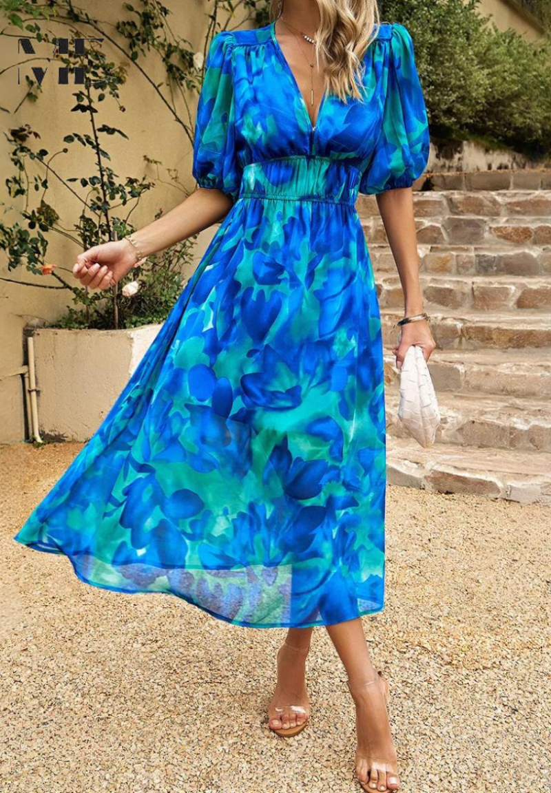 Roxy Women's Midi Dress | Floral Print, Puff Sleeves 8