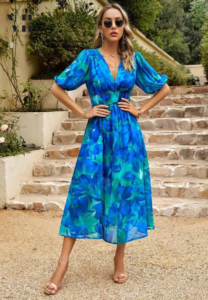 Roxy Women's Midi Dress | Floral Print, Puff Sleeves 9