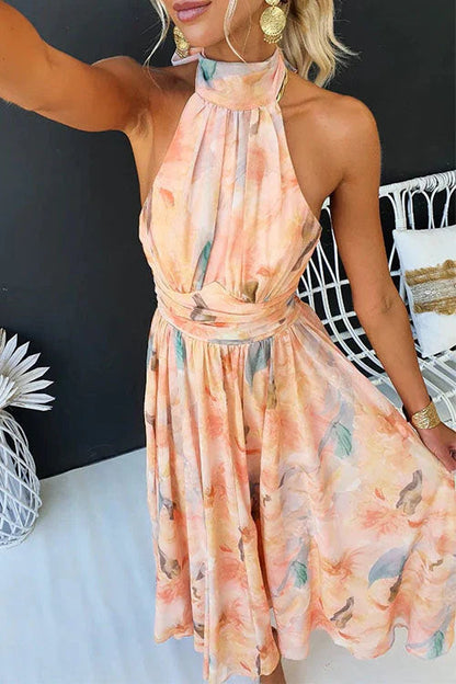 Sable Women's Maxi Dress | Artistic Watercolour Print, Halter Neck, Lightweight 3