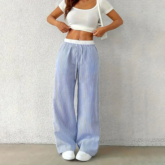 Striped wide-leg drawstring trousers – Serelle