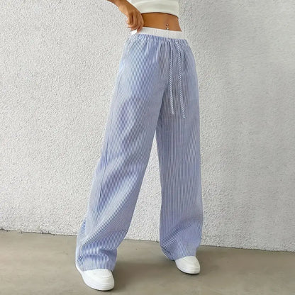 Striped wide-leg drawstring trousers – Serelle
