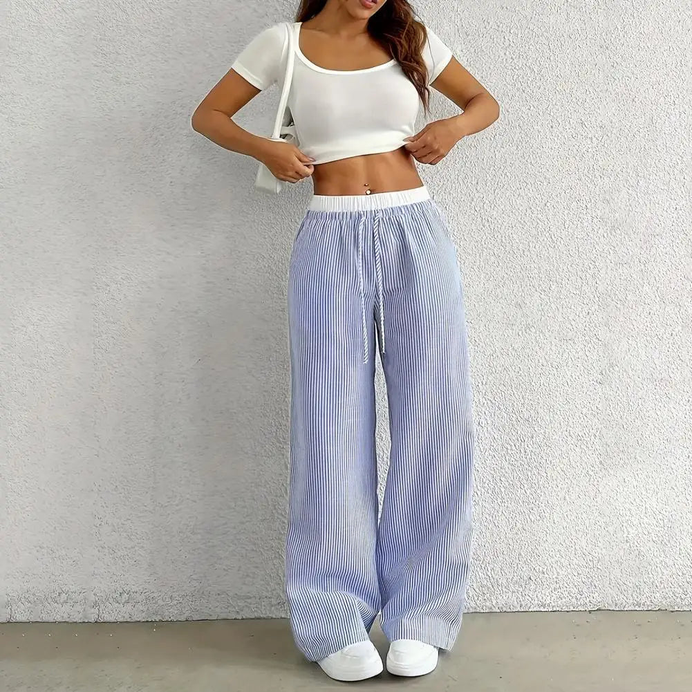 Striped wide-leg drawstring trousers – Serelle