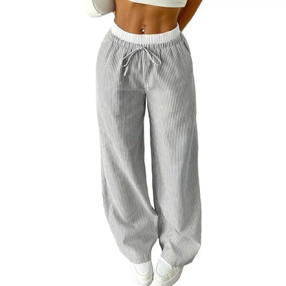 Striped wide-leg drawstring trousers – Serelle