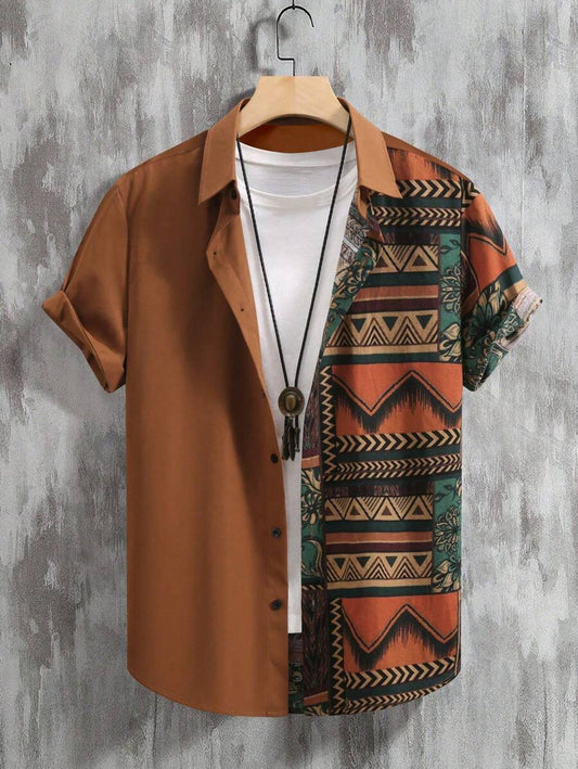 Men’s Patchwork Short Sleeve Shirt – Talvoro