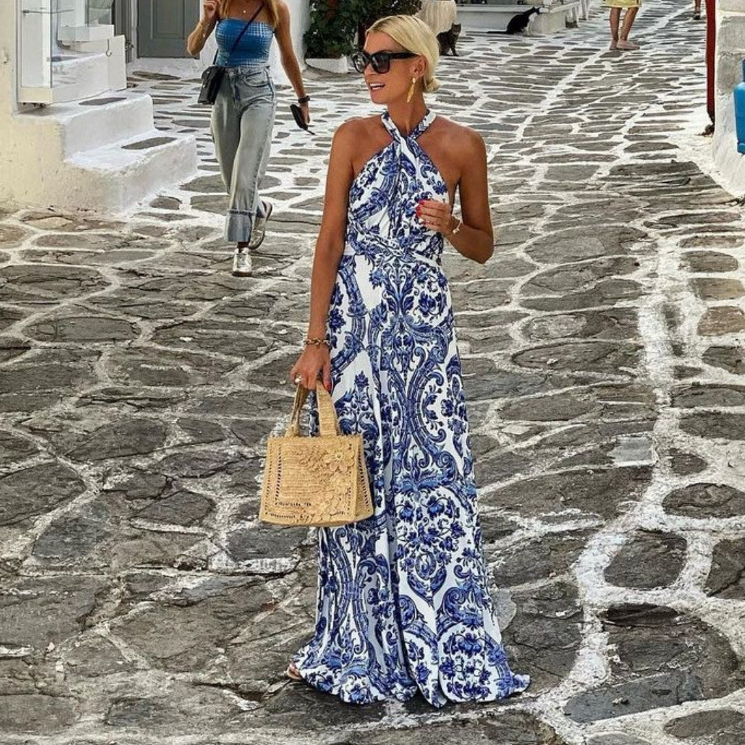 Halter neck backless midi dress – Valenya