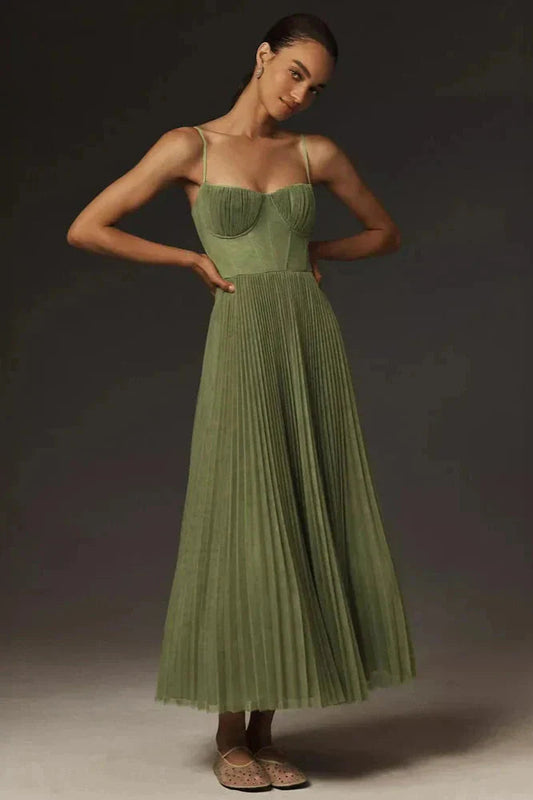Wina Women's Midi Dress | Pleated Tulle, Elegant Fit & Flare 0