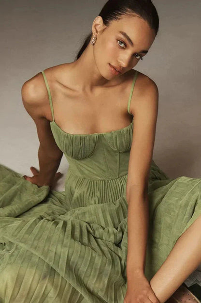 Wina Women's Midi Dress | Pleated Tulle, Elegant Fit & Flare 3