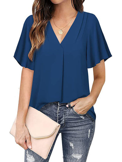 Romi – Women’s Flutter Sleeve Chiffon V-Neck Blouse
