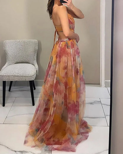 alma floral print tulle maxi dress Floral Chiffon Maxi Dress