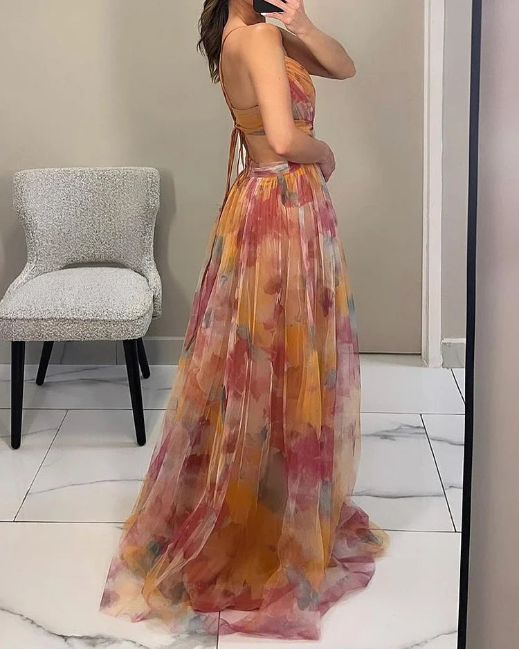 Floral Chiffon Maxi Dress - Almara