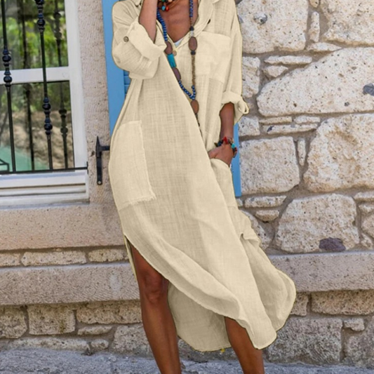 Cotton-linen relaxed shirt dress – Elviera