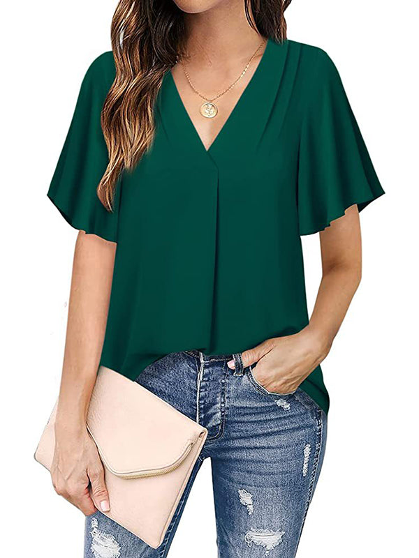 Romi – Women’s Flutter Sleeve Chiffon V-Neck Blouse