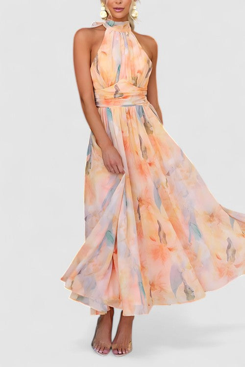 Watercolour halter maxi dress – Lysara