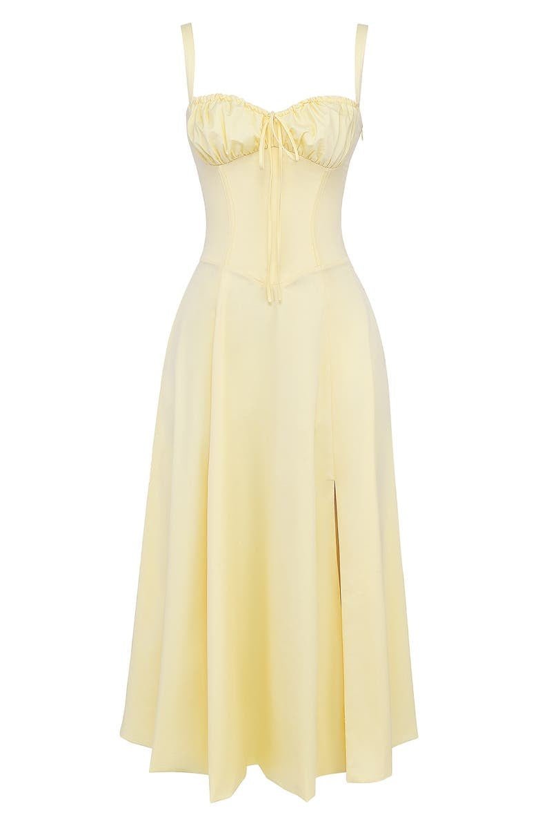 sorella midi dress yellow Bardot Sorella Satin Asymmetrical Midi Dress