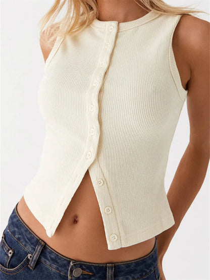 Cropped button-front tank top – Tavine