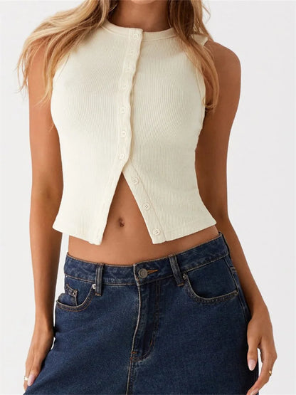 Cropped button-front tank top – Tavine