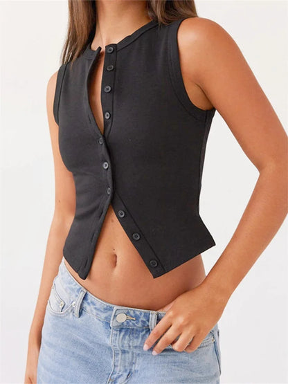 Cropped button-front tank top – Tavine