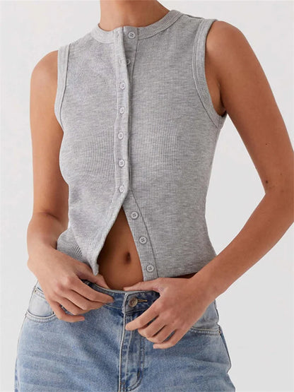 Cropped button-front tank top – Tavine