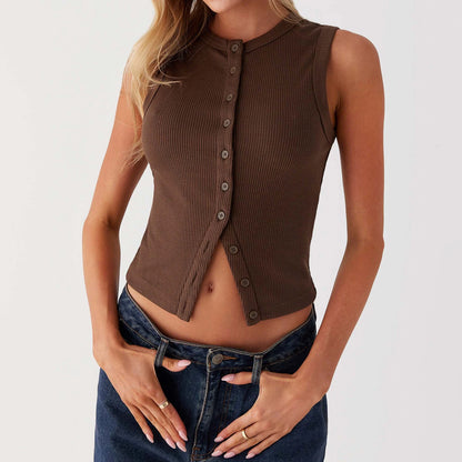 Cropped button-front tank top – Tavine