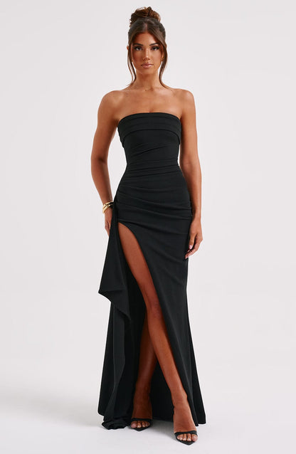 Selina – Black Side-Slit Maxi Dress